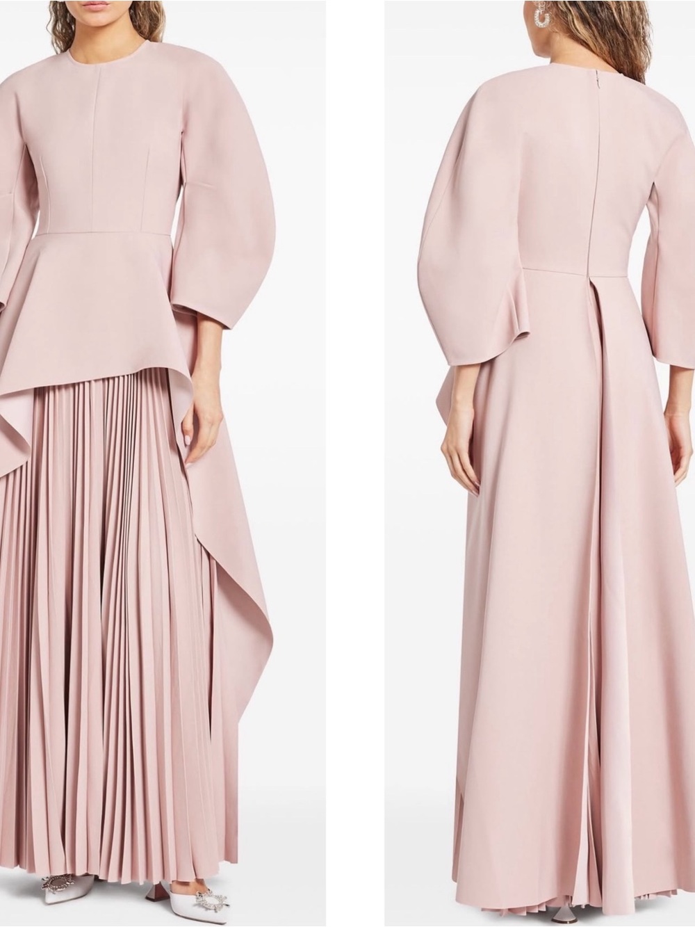 SOLACE LONDON Maia Draped Pleated Long Sleeve Crepe Peplum Maxi Dress Size 4 - Picture 3 of 9
